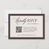 Cartons Réponse Classique Luxe | Mariage QR Code Brun Neutre (Devant)