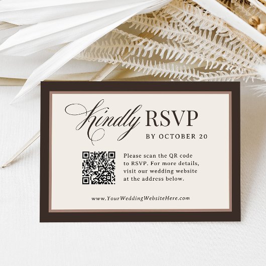 Cartons Réponse Classique Luxe | Mariage QR Code Brun Neutre