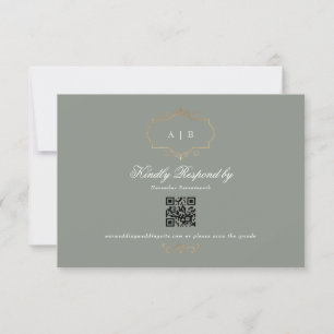 Cartons Réponse classique or sauge vert QR CODE site mariage