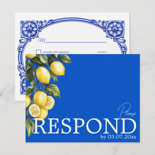 Cartons Réponse 💙🍋Classique simple QR Azul & Limone Romance (Devant / Derrière)