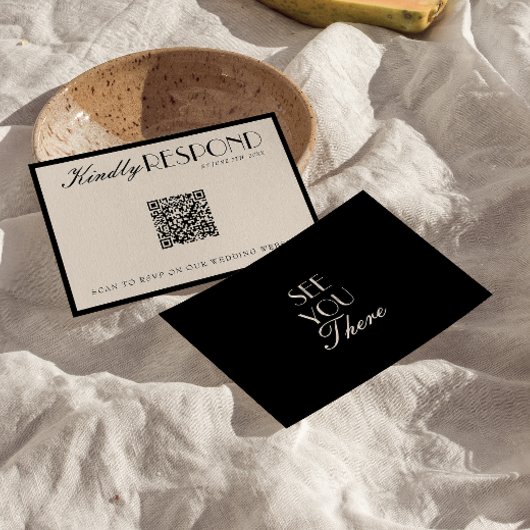 Cartons Réponse Classy Black Cream Old Money QR Code Wedding