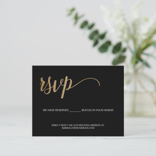 Cartons Réponse Classy Black Gold Custom Wedding site Web (Debout devant)