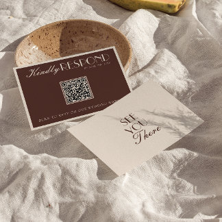 Cartons Réponse Classy Chocolate Brown Old Money QR Code Wedding