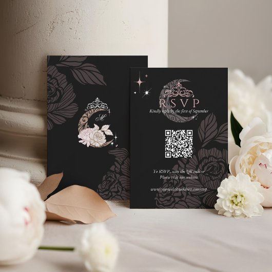 Cartons Réponse Classy Floral Moon Stars Tiara Quinceañera QR Code