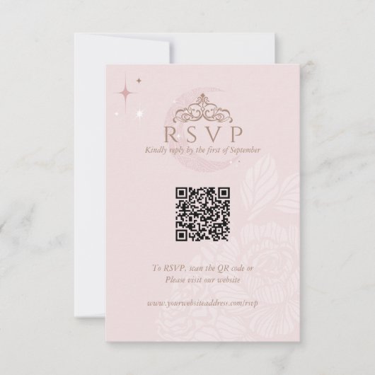 Cartons Réponse Classy Floral Moon Stars Tiara Quinceañera QR Code (Devant)