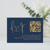 Cartons Réponse Classy Gold Script Marine Bleu QR Code Mariage RSV (Debout devant)