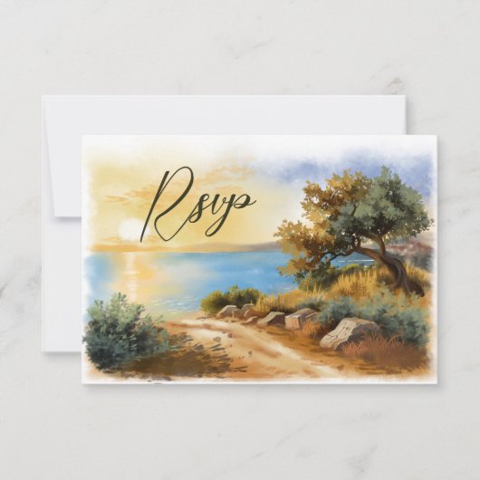 Cartons Réponse Coast Watercolor Sunset Mediterranean QR code (Devant)