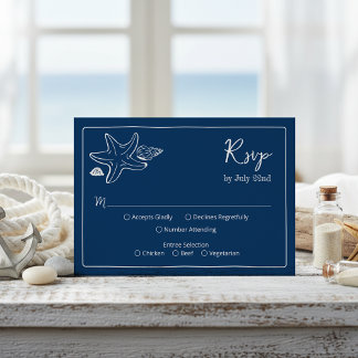Cartons Réponse Coastal Blues Seashells & Script Wedding RSV