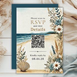 Cartons Réponse Coastal Chic Beach Wedding QR Code Détails et