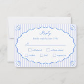 Cartons Réponse Coastal Chic Bleu & Blanc Striped Wavy Mariage (Devant)