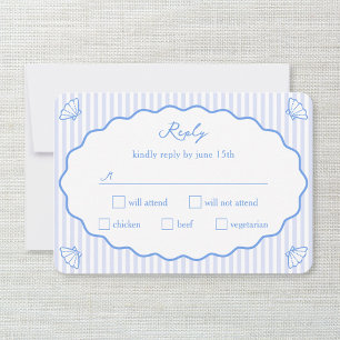 Cartons Réponse Coastal Chic Bleu & Blanc Striped Wavy Mariage