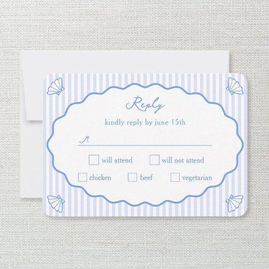 Cartons Réponse Coastal Chic Bleu & Blanc Striped Wavy Mariage