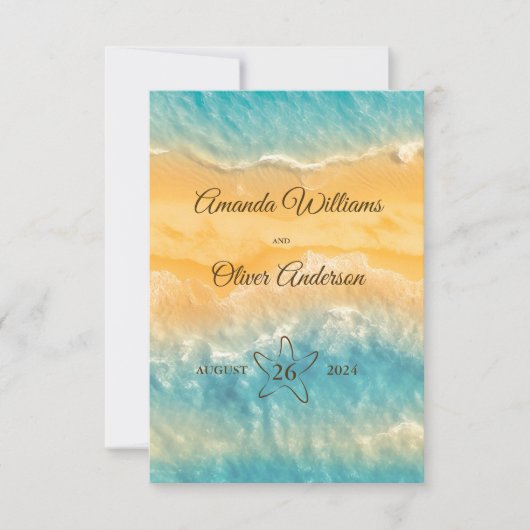 Cartons Réponse Coastal Chic Golden Sand Turquoise QR Code Mariage (Devant)