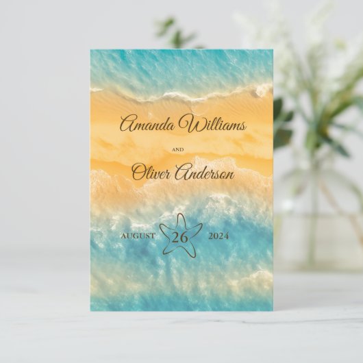 Cartons Réponse Coastal Chic Golden Sand Turquoise QR Code Mariage (Debout devant)
