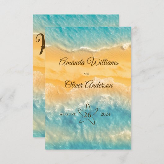 Cartons Réponse Coastal Chic Golden Sand Turquoise QR Code Mariage (Devant / Derrière)