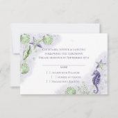 Cartons Réponse Coastal Chic | Mariage de plage violet et vert cit (Devant)