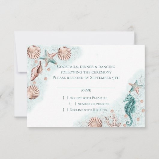 Cartons Réponse Coastal Chic | récif Turquoise vert et corail (Devant)