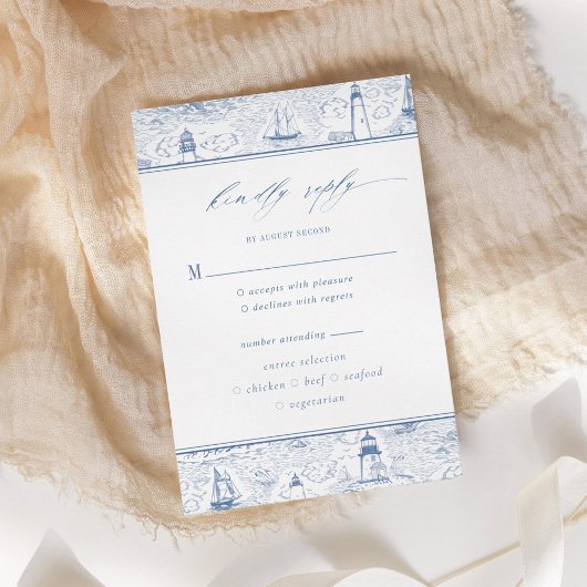 Cartons Réponse Coastal Toile Lighthouse Blue Wedding