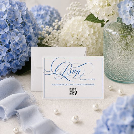 Cartons Réponse Cobalt Blue & Calligraphie Classique Blanche