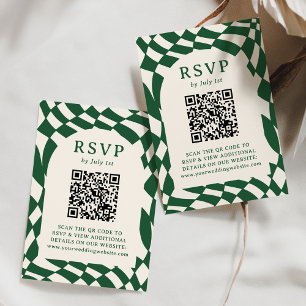 Cartons Réponse Code QR à carreaux verts rétro pour mariage