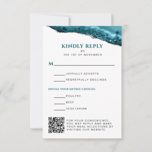 Cartons Réponse Code QR Bat mitzvah turquoise et Silver Agate Code (Devant)