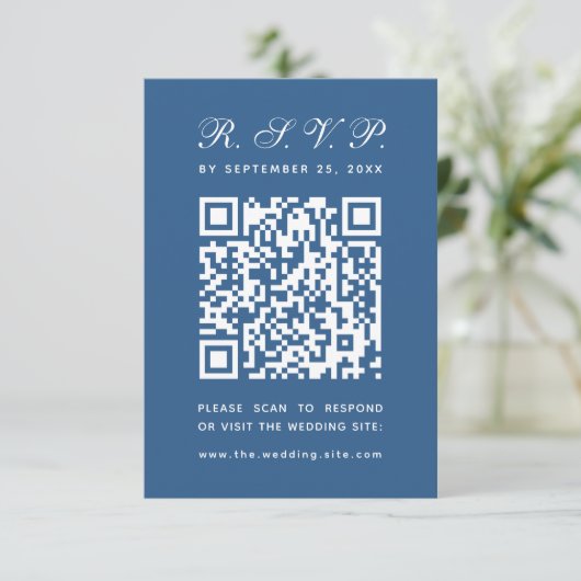 Cartons Réponse Code QR bleu classique Mariage de calligraphie sim (Debout devant)