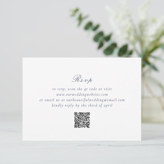 Cartons Réponse Code QR Bleu de la Marine Propre Mariage élégant (Debout devant)