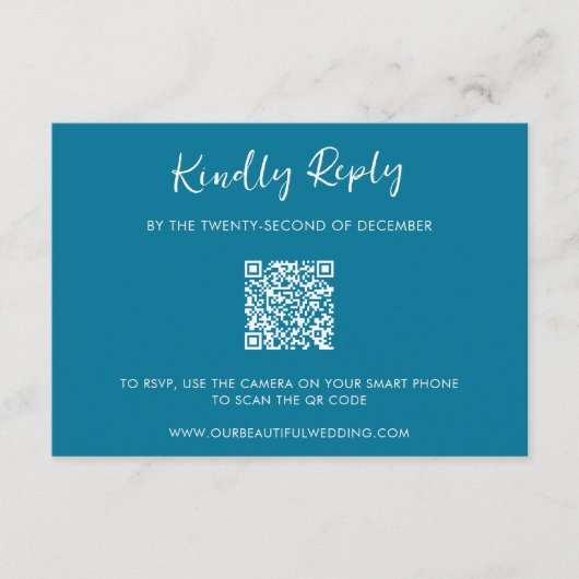 Cartons Réponse Code QR bleu moderne Mariage simple (Devant)