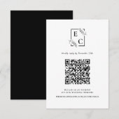 Cartons Réponse Code QR botanique simple noir et blanc monogramme (Devant / Derrière)