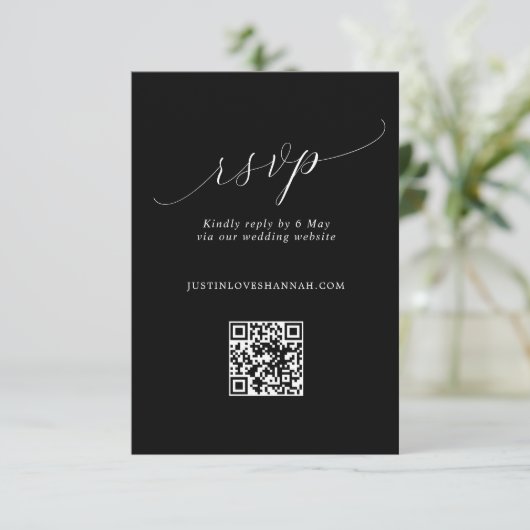 Cartons Réponse Code QR chic Mariage de script romantique noir et (Debout devant)