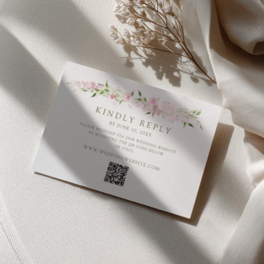 Cartons Réponse Code QR de mariage à bordure florale rose vert dou