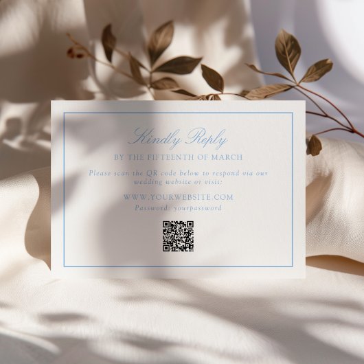 Cartons Réponse Code QR de mariage à cadre bleu doux