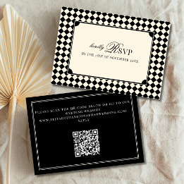 Cartons Réponse Code QR de mariage à carreaux noirs vintage à l'an