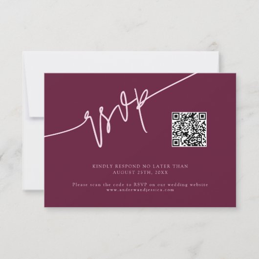 Cartons Réponse Code QR de mariage à la cranberry avec écriture ma (Devant)