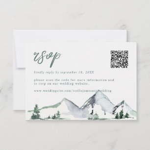 Cartons Réponse Code QR de mariage à l'aquarelle des montagnes rus