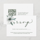 Cartons Réponse Code QR de mariage à l'aquarelle florale verte boh (Devant / Derrière)