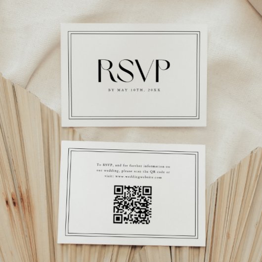 Cartons Réponse Code QR de mariage à typographie gras noir et blan