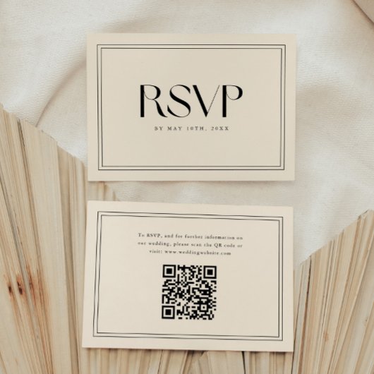 Cartons Réponse Code QR de mariage à typographie grasse beige mode