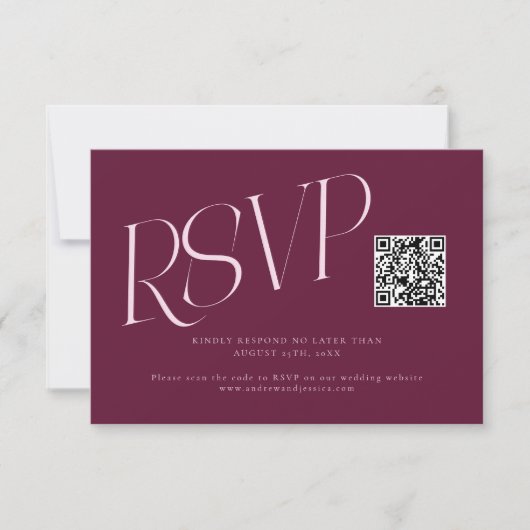 Cartons Réponse Code QR de mariage à typographie moderne Cranberry (Devant)