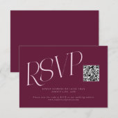 Cartons Réponse Code QR de mariage à typographie moderne Cranberry (Devant / Derrière)
