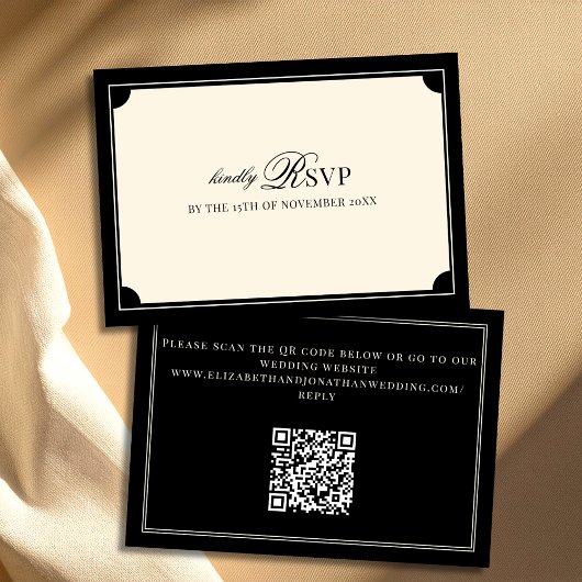 Cartons Réponse Code QR de mariage argent d'autrefois noir et ivoi