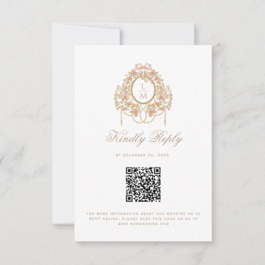 Cartons Réponse Code QR de mariage au monogramme de rose rococo fr (Devant)
