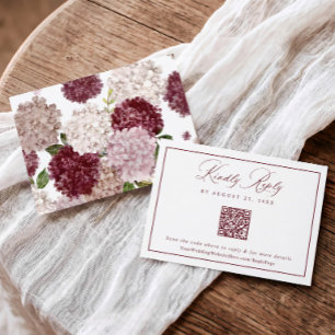 Cartons Réponse Code QR de mariage automnal aux fleurs d'hortensia