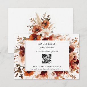 Cartons Réponse Code QR de mariage automnal bordeaux orange brûlé