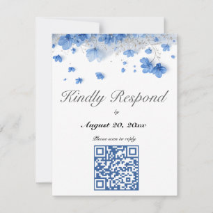 Cartons Réponse Code QR de mariage aux fleurs sauvages bleu doux C