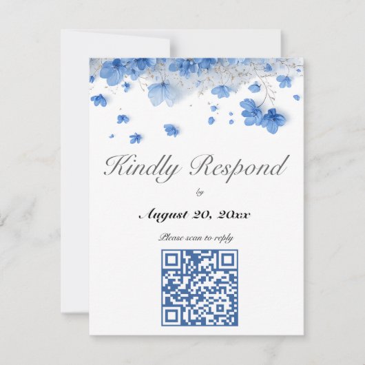 Cartons Réponse Code QR de mariage aux fleurs sauvages bleu doux C (Devant)