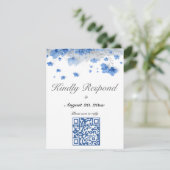 Cartons Réponse Code QR de mariage aux fleurs sauvages bleu doux C (Debout devant)
