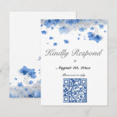Cartons Réponse Code QR de mariage aux fleurs sauvages bleu doux C (Devant / Derrière)