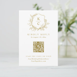 Cartons Réponse Code QR de mariage avec logo de crête dorée vintag