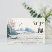 Cartons Réponse Code QR de mariage avec paysage d'hiver rustique e (Debout devant)